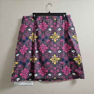 Boden Medallion Floral A-Line Skirt - Grey, Pink & Yellow - Size 14R